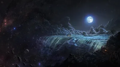 Fantasy Surreal Ship Sailing Fantasy Wallpaper 4K 1920x1080 A, Fantasy, Hd, Wallpaper:, Features, Surreal, Scene, Ship, Sailing, Near, Waterfall, Under, Brown, Gray, Ultrawide, Full HD
