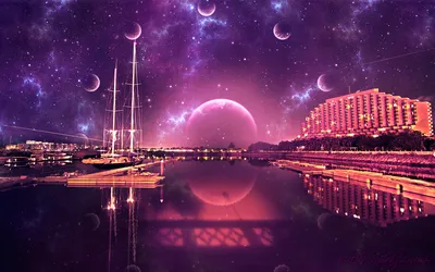 Crisp Sci Wallpaper Space Wallpaper 4K 1920x1200 Hd, Desktop, Wallpaper, Of, A, Sci-fi, Cityscape, Featuring, Futuristic, Waterfront, Sailboats, Vibrant, Pink, Gray, Ultrawide, Full HD
