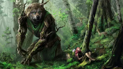 Depicting Fantasy Forest Giant Wolf Animals Wallpaper 4K 1920x1080 Hd, Desktop, Wallpaper:, Depicting, A, Fantasy, Scene, In, Forest, Giant, Wolf-like, Creature, Brown, Gray, Ultrawide, Full HD
