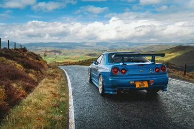Blue Skyline R34 Winding World Wallpaper 4K 3840x2561 A, Stunning, Hd, Wallpaper, Of, Blue, Nissan, Skyline, R34, Parked, Winding, Road, White, Landscape, 4k