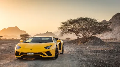 Dark Yellow Wallpaper Cars Wallpaper 4K 5000x2813 Yellow, Lamborghini, Aventador, S, Supercar, Parked, On, A, Dirt, Road, Mountains, Tree, White, Ultrawide, 4k