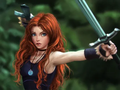 Fierce Female Warrior Flowing Red Nature Wallpaper 4K 2000x1500 Hd, Desktop, Wallpaper:, Of, A, Fierce, Female, Warrior, Flowing, Red, Hair, Wielding, Brown, Gray, Landscape, Full HD