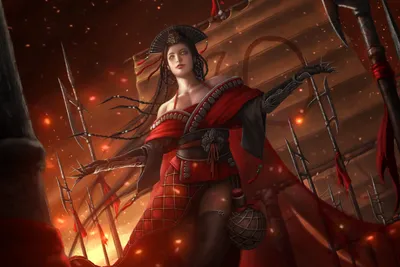 Fierce Swordswoman Claws Fantasy Wallpaper 4K 6000x4000 A, Fierce, Swordswoman, With, Claws, Stands, Amidst, Dark, Fiery, Backdrop, Exuding, Fantasy-inspired, Brown, Landscape, 4k