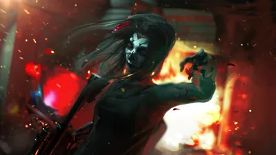 Dreamy Fierce Wallpaper Black/Dark Wallpaper 4K 1920x1080 A, Fierce, Woman, Warrior, Adorned, With, Sugar, Skull, Makeup, Headdress, Wields, Rifle, White, Ultrawide, Full HD
