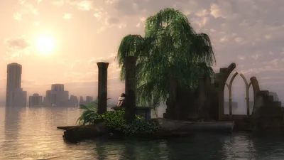 Fantasy City Ruins Fantasy Wallpaper 4K 1920x1080 Fantasy, City, Ruins, With, Lush, Greenery, And, A, Glowing, Sunset, Over, Calm, White, Ultrawide, Full HD