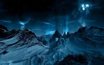 Moody Sci Wallpaper Nature Wallpaper 4K 2560x1600 Sci-fi, Landscape, Of, An, Icy, Moonlit, Terrain, With, Jagged, Mountains, Distant, Planet, Brown, Ultrawide, QHD