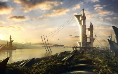 Sci City Futuristic Waterfront Sunset Technology Wallpaper 4K 1920x1200 Sci, Fi, City, Hd, Pc, Desktop, Wallpaper, Futuristic, Waterfront, Sunset, Towering, Spires, White, Gray, Ultrawide, Full HD