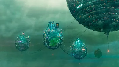 Futuristic Sci Cityscape World Wallpaper 4K 2560x1440 Futuristic, Sci-fi, Cityscape, With, Large, Floating, Spherical, Structures, Illuminated, Neon, Lights, Under, Gray, White, Ultrawide, QHD