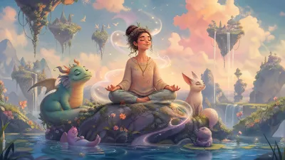 Serene Mindfulness Wallpaper Fantasy Wallpaper 4K 3840x2160 Mindfulness-themed, 4k, Ultra, Hd, Pc, Desktop, Wallpaper, Serene, Person, Meditating, Mossy, Rock, Gray, Ultrawide