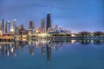 Bright Nighttime Wallpaper World Wallpaper 4K 4176x2784 Nighttime, Cityscape, Of, Chicago, With, Illuminated, Skyscrapers, Reflecting, Calm, Water, Captured, Stunning, Brown, Pink, Landscape, 4k