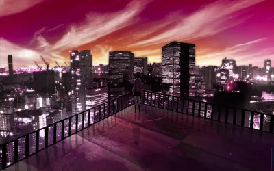 Anime Cityscape Sunset Vibrant World Wallpaper 4K 1920x1200 Anime, Cityscape, At, Sunset, With, Vibrant, Pink, And, Orange, Skies, Showing, High-rise, Gray, Brown, Ultrawide, Full HD