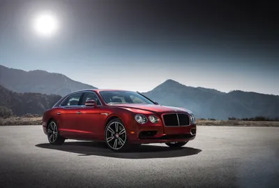 Red Bentley Flying Nature Wallpaper 4K 4096x2752 A, Stunning, Red, Bentley, Flying, Spur, Parked, Against, Backdrop, Mountains, Under, Bright, White, Gray, Landscape, 4k