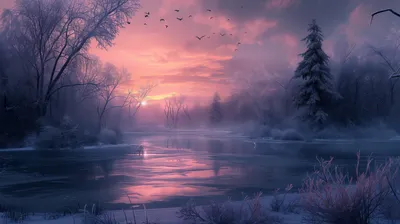 Serene Winter Sunrise Frozen Nature Wallpaper 4K 2912x1632 Hd, Wallpaper, Of, A, Serene, Winter, Sunrise, Over, Frozen, Lake, Surrounded, Frosty, Gray, Ultrawide, QHD