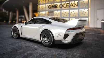 White Rezvani Retro Cars Wallpaper 4K 3840x2160 A, White, Rezvani, Retro, Rr1, Car, Parked, In, Front, Building, One, Ocean, Gray, Ultrawide, 4k