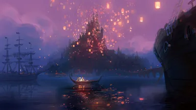 Vivid Movie Wallpaper Fantasy Wallpaper 4K 1920x1080 Hd, Pc, Desktop, Wallpaper, From, The, Movie, Tangled, Featuring, Floating, Lanterns, Illuminating, Gray, Ultrawide, Full HD