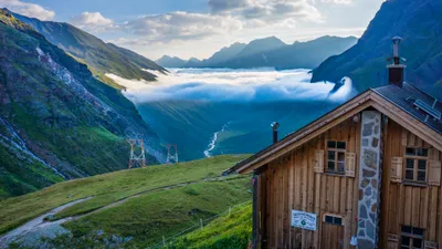 Serene Mountain Landscape Wooden Nature Wallpaper 4K 3840x2160 Hd, Desktop, Wallpaper, Of, A, Serene, Mountain, Landscape, Wooden, Cabin, Foreground, Lush, White, Ultrawide, 4k