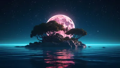 Island Night Moon Space Wallpaper 4K 1920x1080