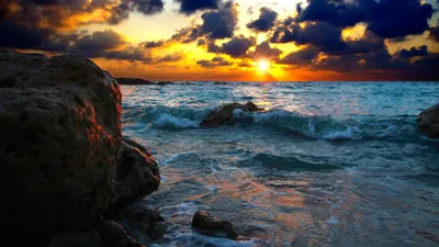 Sunset Ocean Horizon Waves Nature Wallpaper 4K 3840x2160 Hd, Desktop, Wallpaper, Featuring, A, Stunning, Sunset, Over, Ocean, Horizon, Waves, Crashing, White, Gray, Ultrawide, 4k
