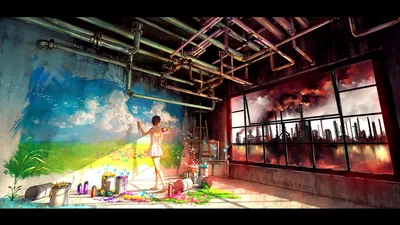 Anime Inspired Girl Animals Wallpaper 4K 1920x1080 Anime-inspired, Hd, Desktop, Wallpaper, With, A, Girl, Painting, Butterfly, Vibrant, Scenery, Wall, White, Ultrawide, Full HD
