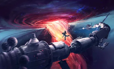 Futuristic Space Station Astronauts Wallpaper 4K, Space category