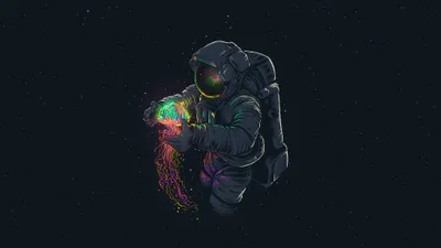 Radiant Astronaut Wallpaper Space Wallpaper 4K 3840x2160 Hd, Wallpaper, Featuring, An, Astronaut, In, Space, Holding, Vibrant, Glowing, Jellyfish, Against, Brown, Green, Gray, Ultrawide, 4k