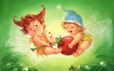 Bright Two Wallpaper Fantasy Wallpaper 4K 2560x1600 Two, Whimsical, Fairies, One, With, Horns, And, The, Other, Blue, Hat, Playfully, Brown, Ultrawide, QHD