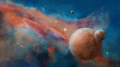 Vibrant Sci Nebula Two Planets Space Wallpaper 4K 3840x2160 Hd, Desktop, Wallpaper, Featuring, A, Vibrant, Sci-fi, Nebula, Two, Planets, Closely, Orbiting, Gray, Ultrawide, 4k