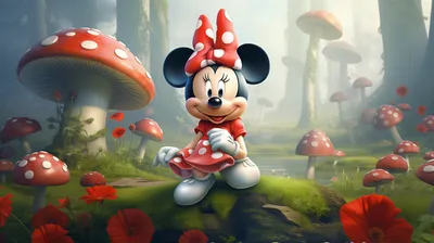 Disney Minnie Mouse Sitting Among Fantasy Wallpaper 4K 2912x1632 Hd, Disney, Desktop, Wallpaper, Featuring, Minnie, Mouse, Sitting, Among, Red, Mushrooms, Poppies, White, Gray, Ultrawide, QHD