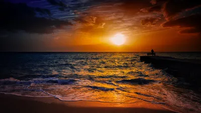 Sunset Ocean Vibrant Colors Nature Wallpaper 4K 2048x1152 A, Stunning, Sunset, Over, The, Ocean, With, Vibrant, Colors, Reflecting, Water, Dark, Brown, Orange, White, Ultrawide, Full HD