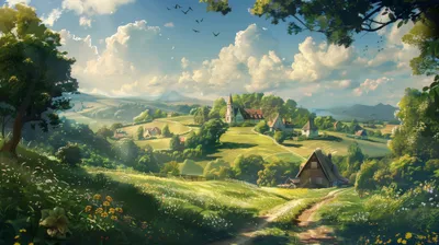 Vivid Serene Wallpaper Nature Wallpaper 4K 4630x2595 Hd, Desktop, Wallpaper:, Featuring, A, Serene, Fantasy, Village, Quaint, Houses, Scattered, Across, Gray, Ultrawide, 4k
