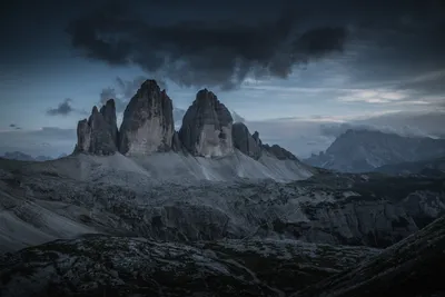 Dramatic Twilight Tre Cime Nature Wallpaper 4K 7839x5229 Dramatic, Twilight, View, Of, Tre, Cime, Di, Lavaredo, Peaks, Dolomites, Captured, Stunning, Gray, Landscape, 4k