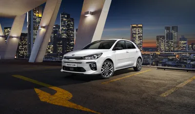 White Kia Rio Compact Car World Wallpaper 4K 4096x2415 A, White, Kia, Rio, Compact, Car, Parked, On, Rooftop, City, Skyline, Dusk, Gray, Ultrawide, 4k