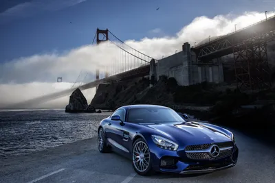 Blue Amg Water World Wallpaper 4K 5184x3456 A, Stunning, Blue, Mercedes-amg, Gt, Parked, By, The, Water, Iconic, Golden, Gate, White, Gray, Landscape, 4k