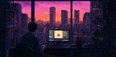Radiant Vibrant Wallpaper World Wallpaper 4K 2912x1449 A, Vibrant, Pixel, Art, Scene, Depicts, Person, Computer, Illuminated, Colorful, Sunset, Over, Black, Ultrawide, QHD