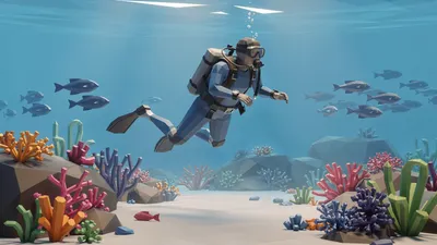 Serene Scuba Wallpaper Abstract Wallpaper 4K 4608x2592 Scuba, Diver, Exploring, A, Colorful, Coral, Reef, With, Fish, Clear, Blue, Water, Gray, Ultrawide, 4k