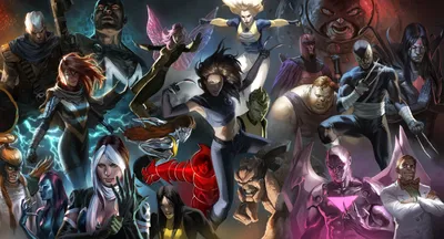 Comic Men Ensemble Abstract Wallpaper 4K 3524x1906 Comic-style, X-men, Ensemble, In, Dynamic, Action, Poses, With, Glowing, Powers, Rendered, Quad, Brown, Gray, Ultrawide, QHD