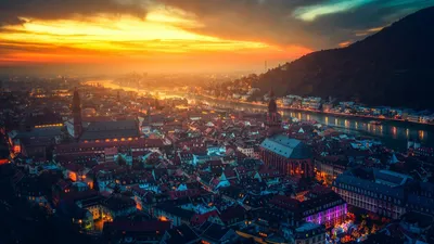 Sleek Man Wallpaper World Wallpaper 4K 1920x1080 Hd, Pc, Desktop, Wallpaper, Man-made, Heidelberg, Cityscape, At, Sunset, Glowing, Riverside, Buildings, White, Orange, Purple, Ultrawide, Full HD