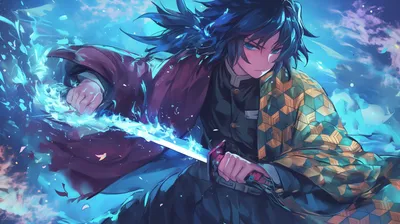Serene Anime Wallpaper Abstract Wallpaper 4K 2912x1632 Anime, Illustration, Of, Giyuu, Tomioka, From, Demon, Slayer:, Kimetsu, Yaiba, Featuring, Red, Gray, Pink, Ultrawide, QHD