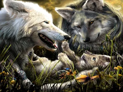 Vibrant Fantasy Wallpaper Animals Wallpaper 4K 1600x1200 Fantasy-themed, Hd, Pc, Desktop, Wallpaper, Featuring, A, Detailed, Close-up, Scene, Wolf, Family, White, Gray, Landscape