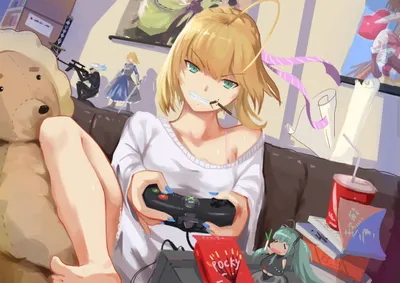 Anime Character Saber Lily Games Wallpaper 4K 4960x3507 Anime, Character, Saber, Lily, With, Blonde, Short, Hair, Playing, Video, Games, Holding, White, Landscape, 4k