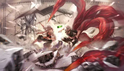 Anime Tokyo Ghoul Abstract Wallpaper 4K 3500x2000 Anime, Scene, From, Tokyo, Ghoul, Featuring, Ken, Kaneki, Juuzou, Suzuya, Intense, Battle, White, Ultrawide, QHD