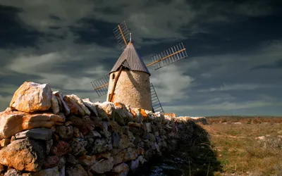 Serene Man Wallpaper Nature Wallpaper 4K 2560x1600 Hd, Desktop, Wallpaper, Featuring, A, Man-made, Stone, Windmill, Behind, Rustic, Rock, Wall, Gray, Ultrawide, QHD