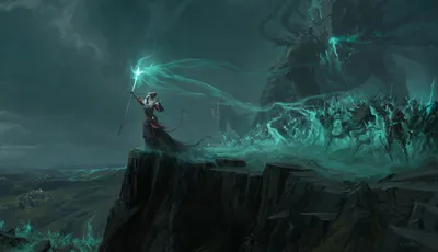 Dark Necromancer Warrior Summons Fantasy Wallpaper 4K 1920x1107 A, Dark, Necromancer, Warrior, Summons, An, Undead, Army, Glowing, Blue, Magic, Atop, Brown, Ultrawide, Full HD