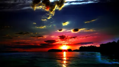 Sun Tree Water Wallpaper 4K, Nature category