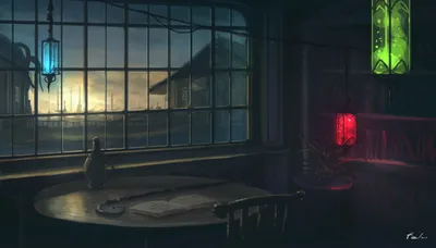 Radiant Anime Wallpaper Abstract Wallpaper 4K 1800x1028 Anime-style, Dark, Room, Illuminated, By, Colorful, Lanterns, Featuring, Window, Scenic, View, Captured, Gray, Ultrawide