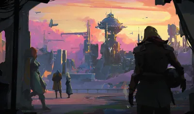 Sci City Sunset Characters Futuristic World Wallpaper 4K 1920x1135 Hd, Wallpaper, Of, A, Sci-fi, City, At, Sunset, Characters, Futuristic, Attire, Purple, Gray, Ultrawide, Full HD