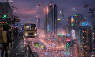 Calm Neon Wallpaper World Wallpaper 4K 1920x1152 Hd, Pc, Desktop, Wallpaper, Neon-lit, Sci-fi, City, At, Dusk, Towering, Skyscrapers, Hovering, Gray, Ultrawide, Full HD