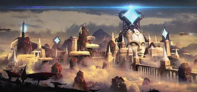 Sprawling Fantasy City Towering Nature Wallpaper 4K 2299x1080 Hd, Pc, Desktop, Wallpaper, And, Background, Sprawling, Fantasy, City, Towering, Temples, Floating, Gray, Ultrawide, Full HD